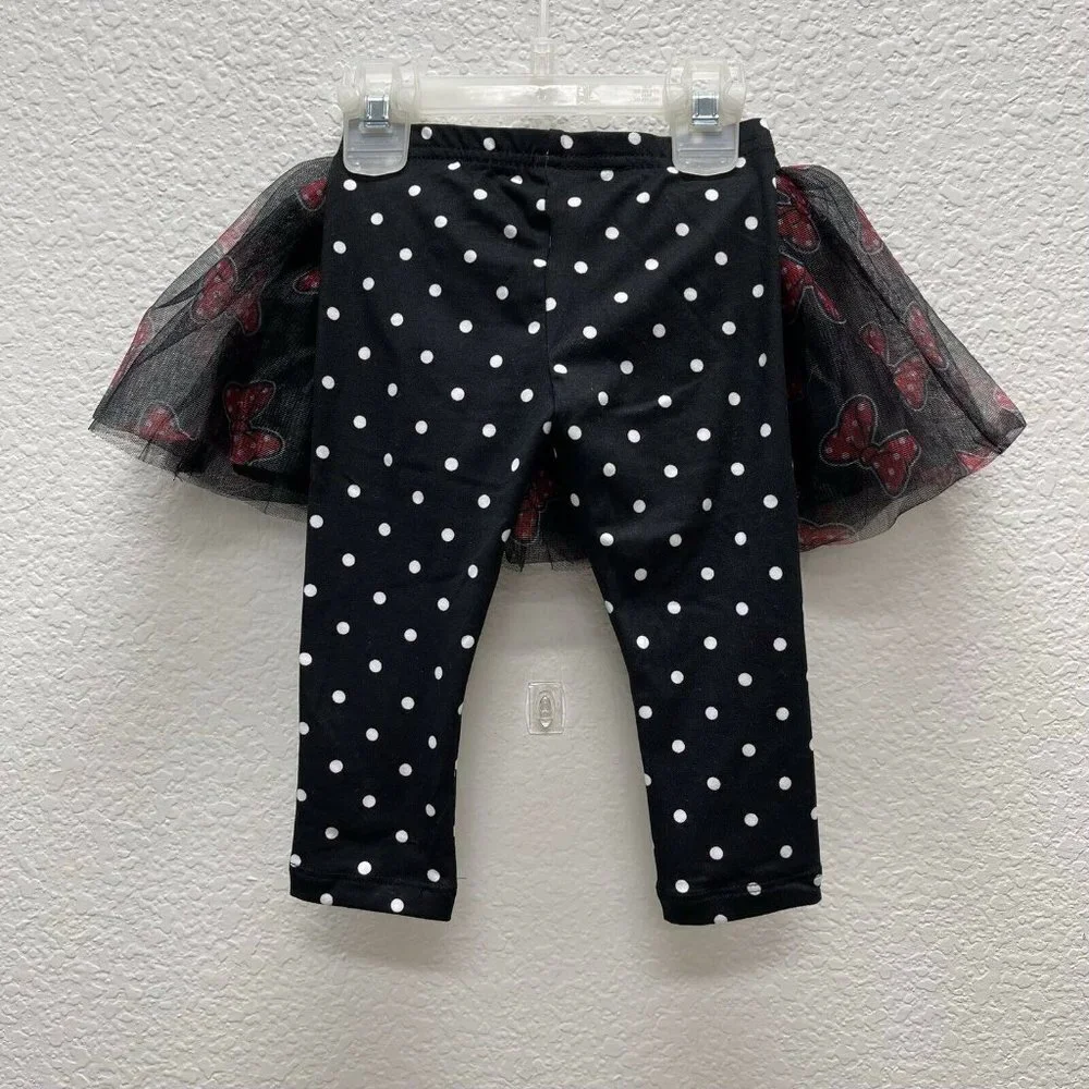 Minnie Mouse Girls Black Tutu Polka Dot Leggings Size 18M Months Baby Girl Red - Picture 2 of 7